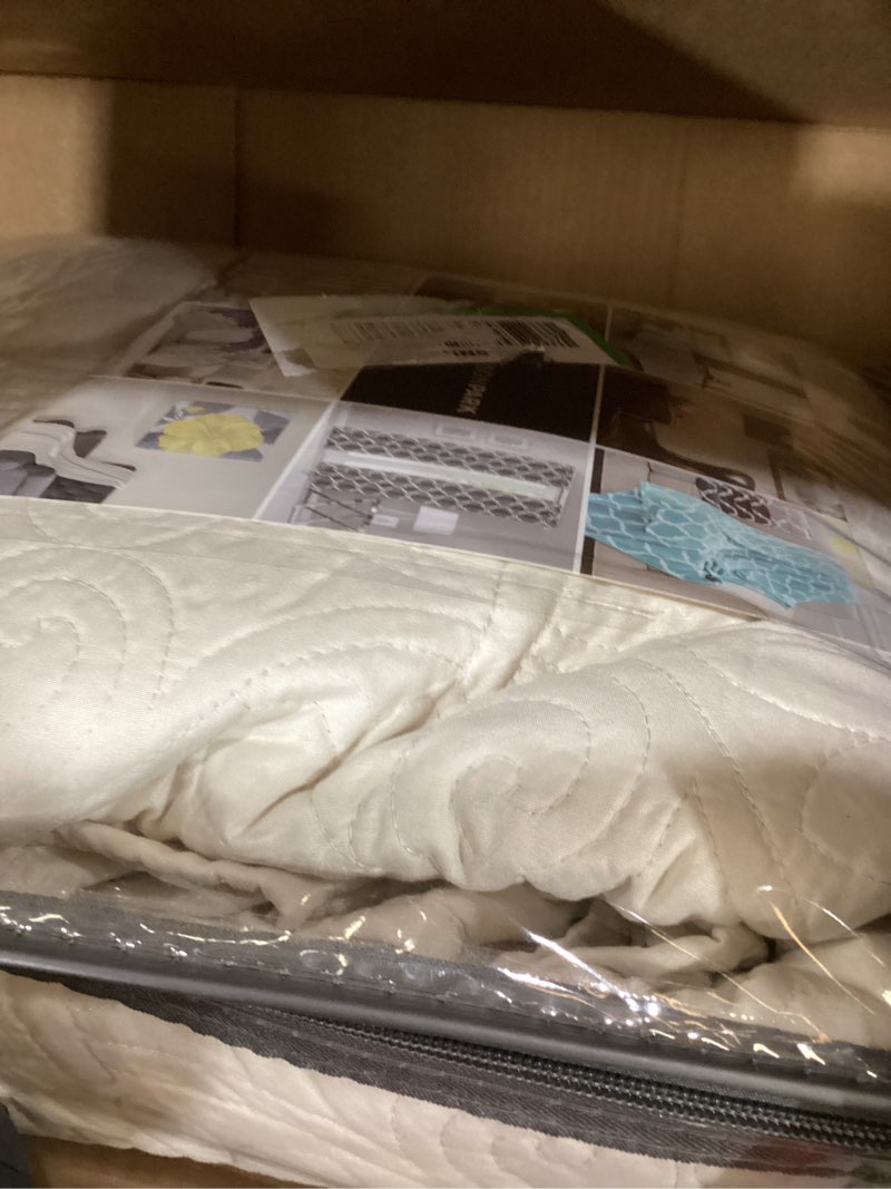 Condition photo showing As Is for Madison Park Quebec Quilt Set - Luxurious Damask Stitching Design, Cotton Filled Lightweight Coverlet Bedspread Bedding, Shams, Full/Queen(90"x90"), Cream 3 Piece Cream Full/Queen