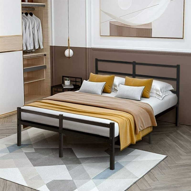 *similar to stock photo*damaged box*Queen Bed Frames with Headboard, Black 14 Inch Metal Platform Bed Frame with Storage, No Box Spring Needed