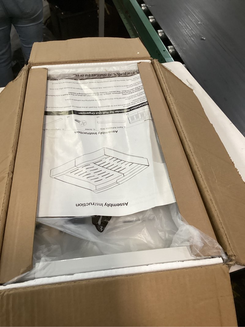 Condition photo showing Good Condition for Pull out Cabinet Organizer, 2-pack, Expandable(12"-20") Heavy Duty Slide out Drawers Fixed with Adhesive Nano Film for Pots, Roll out Shelf Storage for Kitchen Base Cabinet Organization(3 Rails) White 21"D×12"-20"W(2 Pack)