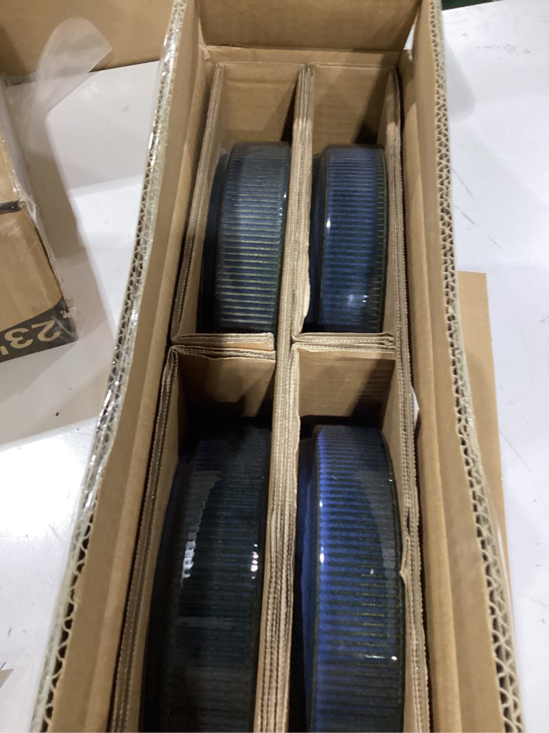 Condition photo showing Good Condition for e-far pasta bowls set of 4, 35oz large salad bowl plate for dinner serving, wide & shallow ceramic stoneware pasta plates, microwave & dishwasher safe, reactive glaze textured stripes, dark blue 4 starry blue