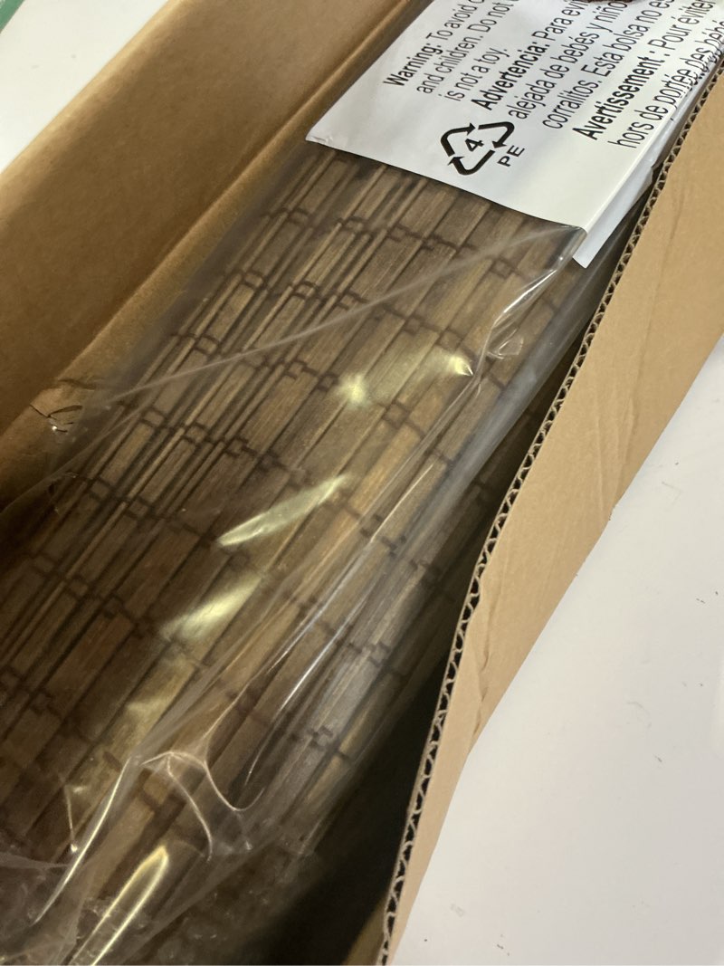 Condition photo showing Good Condition for lazblinds cordless bamboo roman shades, privacy blinds for interior windows, room darkening roll up bamboo blinds for home & patio, 33" w x 64" h, highfield teak pricacy - highfield teak 33" w x 64" h