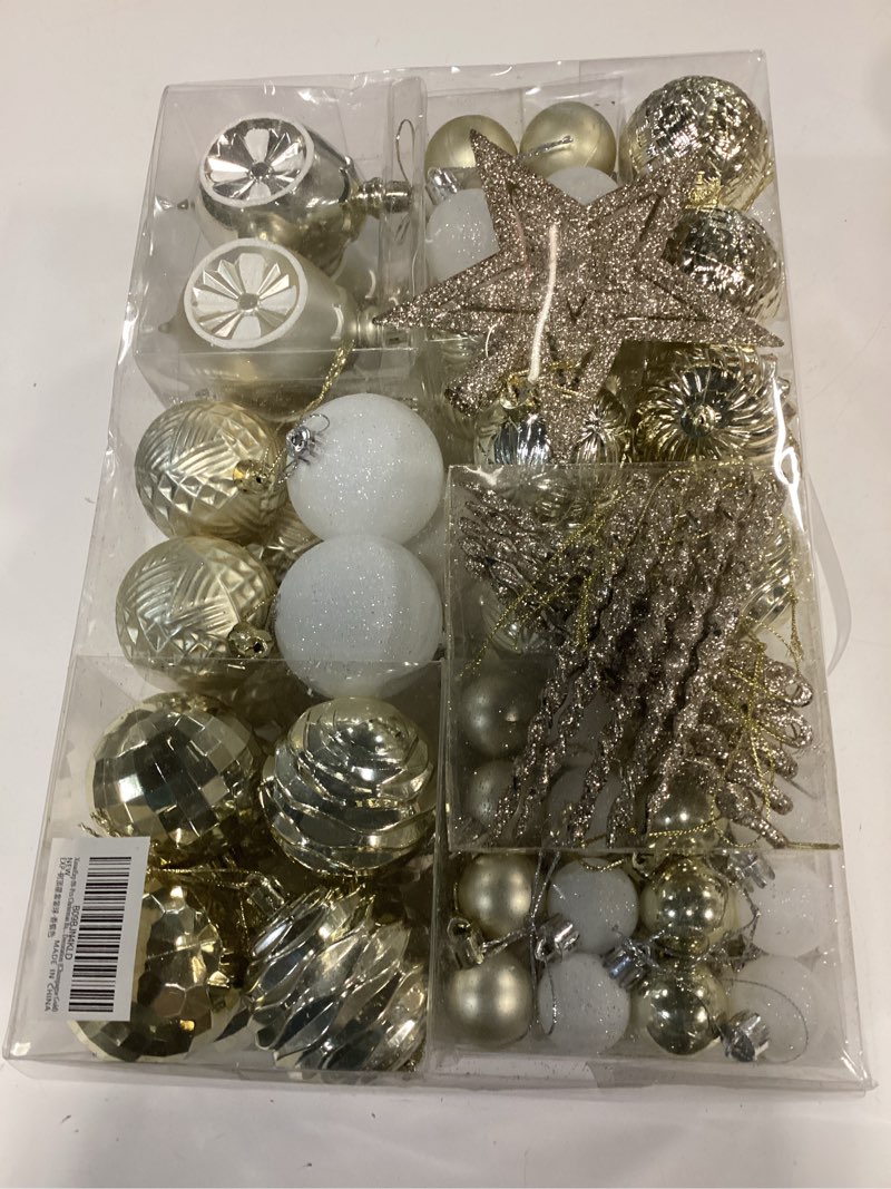 Condition photo showing New/Like New for XmasExp 99-Pack Christmas Ball Ornaments Assorted Shatterproof Christmas Tree Decorations with Hand-held Gift Package for Xmas Tree,Home,Party(Champagne Gold)