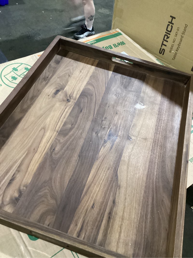 Condition photo showing Good Condition for barsics 24x24 inches square walnut wooden ottoman tray, large living room serving tray