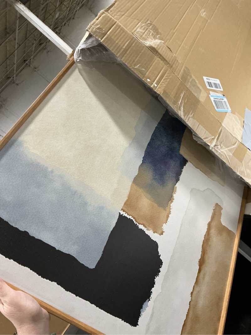 Condition photo showing Good Condition for Large Abstract Navy Blue Brown Framed Canvas Wall Art Set,Modern Minimalist Color Blocks Wall Decor,Neutral Geometric Brush Strokes Artwork for Living Room,Bedroom,Office-24 x36 x3 Blue Color Blocks Wall Art 24L"x36W"