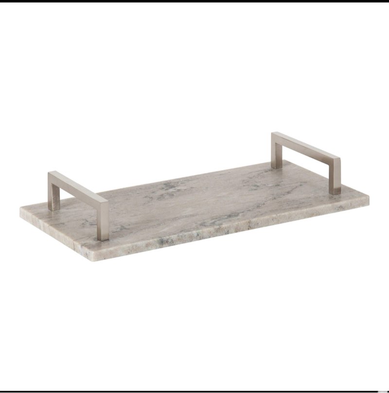 Kate and Laurel Graycott Modern Marble Tray, 8 x 16, Biege, Decorative Authentic Tray for Vanity or O