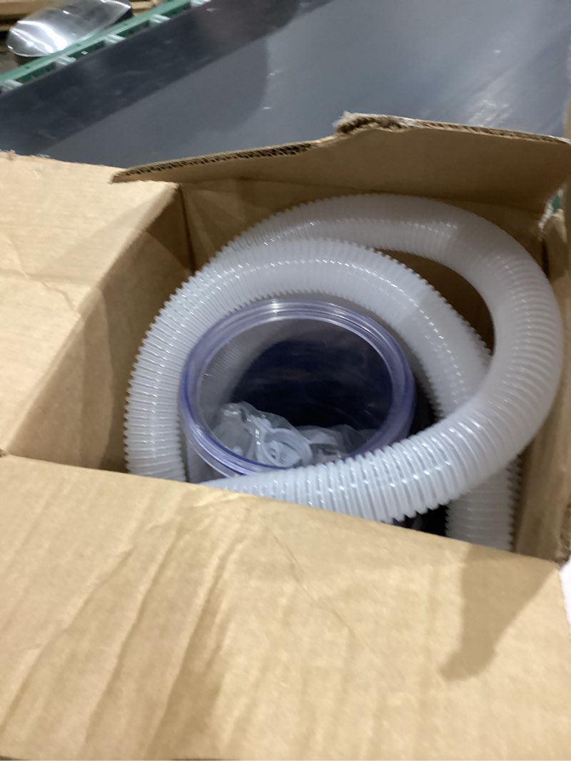 Condition photo showing As Is for kimpump 1000 gph light-up pool filter pump for above ground pools | built-in blue led light, transparent housing for real-time water circulation & filtration monitor, pool cartridge filter pump system