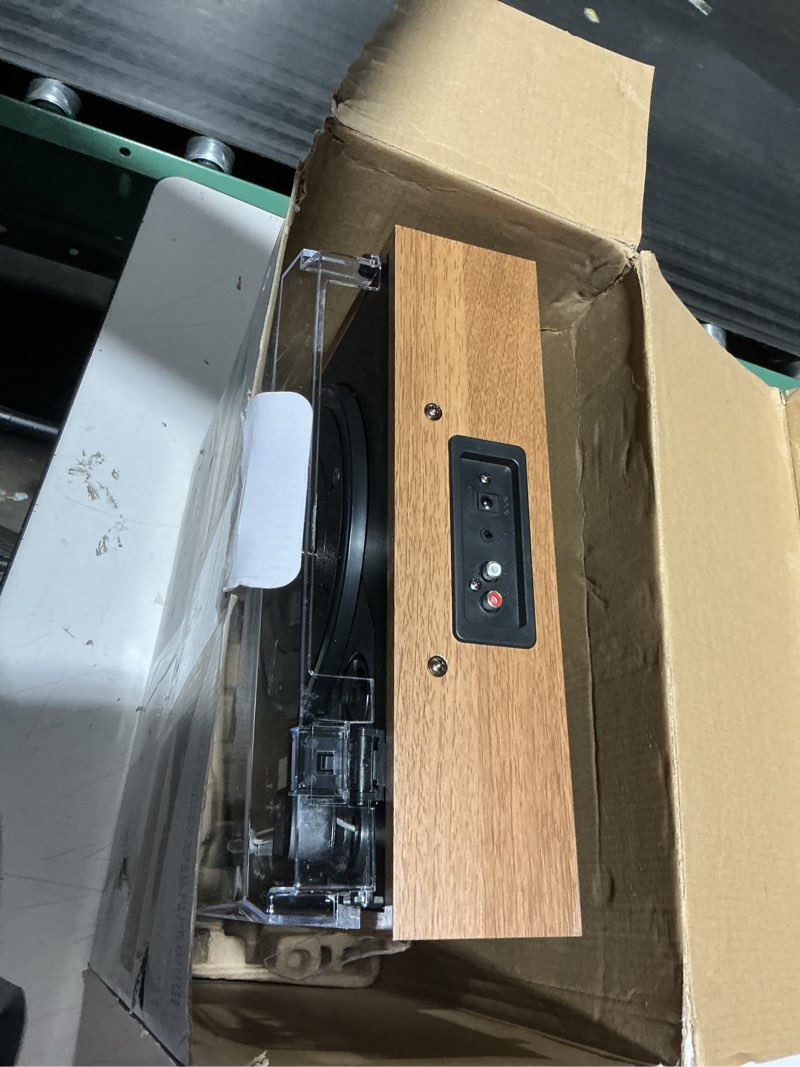 Condition photo showing As Is for Victrola Eastwood II Record Player with Speakers – Bluetooth 5.1 and Vinyl Stream Technology, Vintage Style 3-Speed Vinyl Player, Audio Technica AT-3600LA Cartridge (Oak) Oak Eastwood II