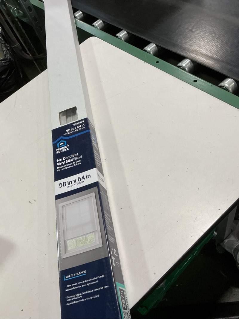 Condition photo showing New/Like New for Project source 1 in cordless vinyl mini blind 58 in x 64 in