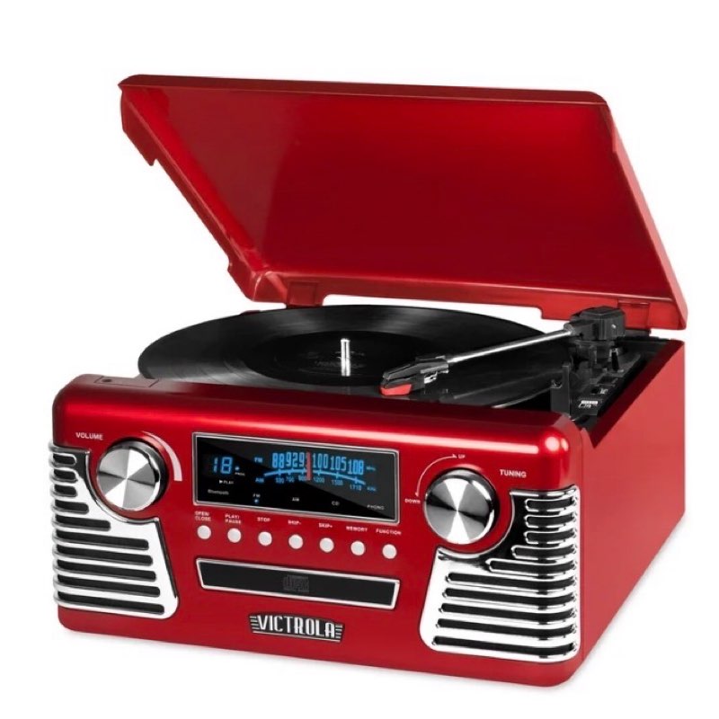 victrola haley retro bluetooth record player & multimedia center with built-in speakers - 3-speed tu