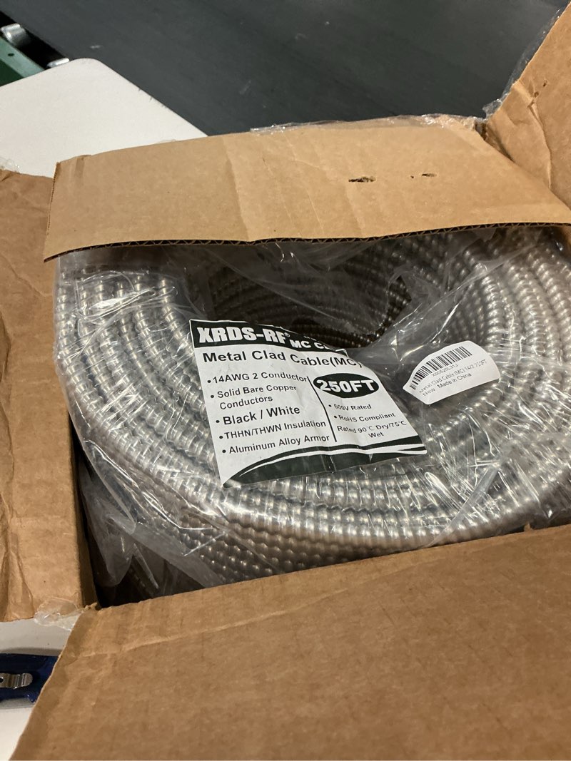 Condition photo showing New/Like New for xrds -rf 14 awg/2 metal clad (mc) armor cable with ground, 250ft 14/2 solid copper electrical wire for indoor lighting, led circuits, and smoke detectors, flexible aluminum armor, thhn/thwn insulation 250ft 14awg/2
