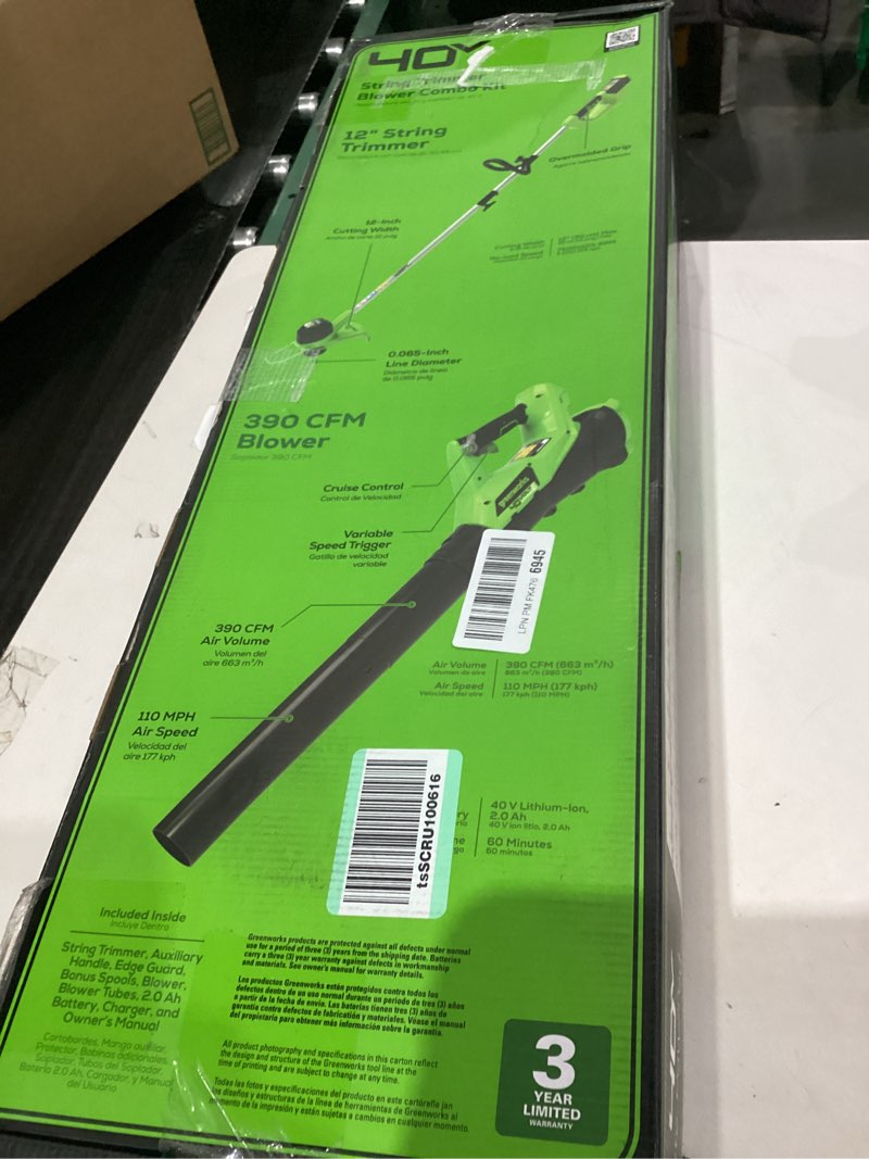 Condition photo showing As Is for Greenworks 40V Lawn Care Combo Kit, Trimmer & Blower for Edging & Leaf Cleanup, 2.0Ah Battery & Charger (Gas-Free Yard Duo) 40V Trimmer + Blower (2.0Ah)