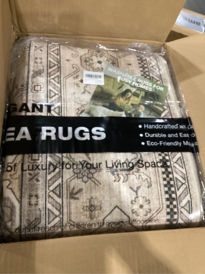 Condition photo showing New/Like New for eieihouse washable area rugs for living room - 10x14 neutral vintage distressed floral farmhouse boho large soft floor rug indoor non slip carpet for bedroom dining room office - brown/multi brown/multi 10' x 14' (rectangular)