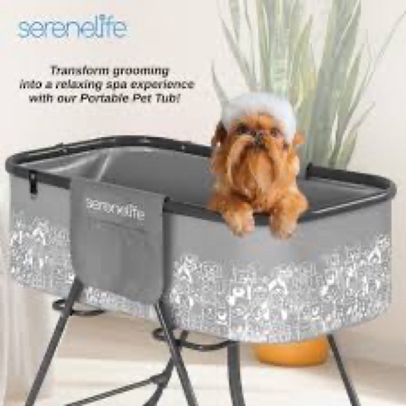 SereneLife Portable Dog Bath Tub with Drain, Foldable Indoor Outdoor Dog Tubs for Bathing and Groomi