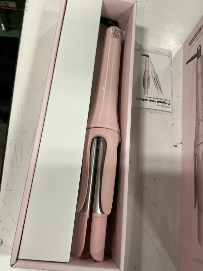 Condition photo showing New/Like New for automatic curling iron | automatic curling iron rotating | 1.25-inch ceramic curling wand | simple, safe, anti-scalding, long-lasting 8-second timer | lightweight and portable, dual voltage, pink