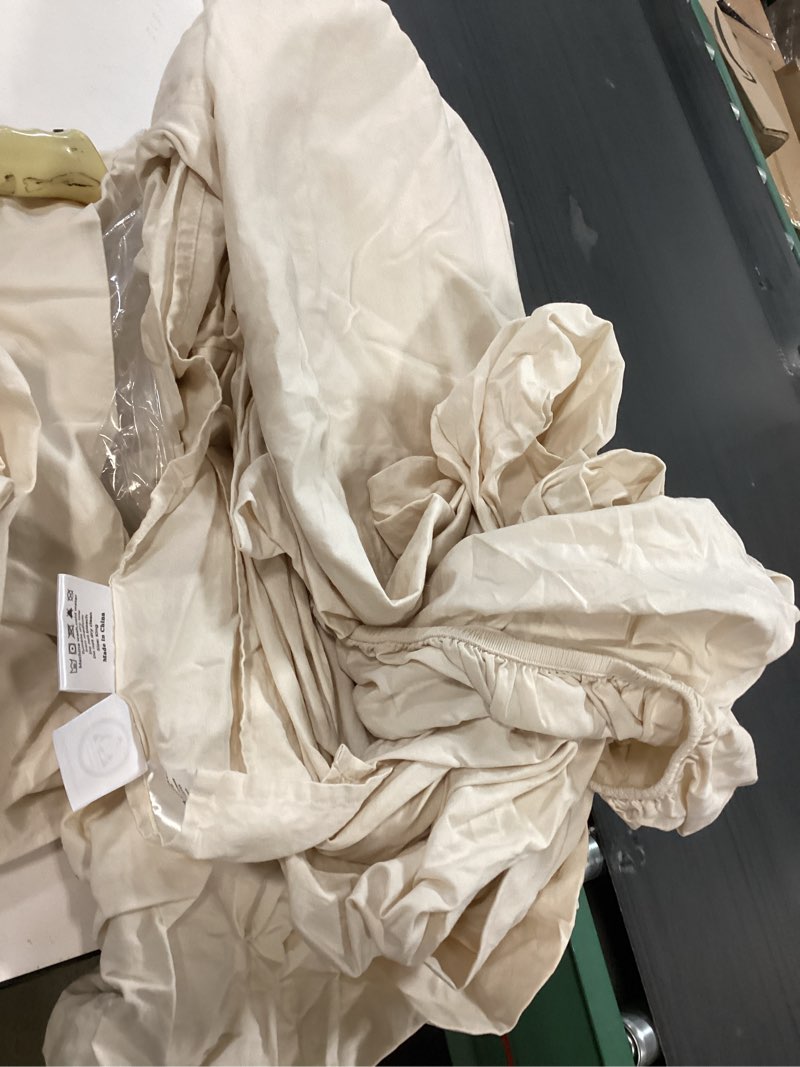 Condition photo showing As Is for (Similar to stock photo) King Size Sheet Set Solid Beige Sheet Set 4 Piece King Adjustable Beds - Fits Upto 15\" Deep Pocket
