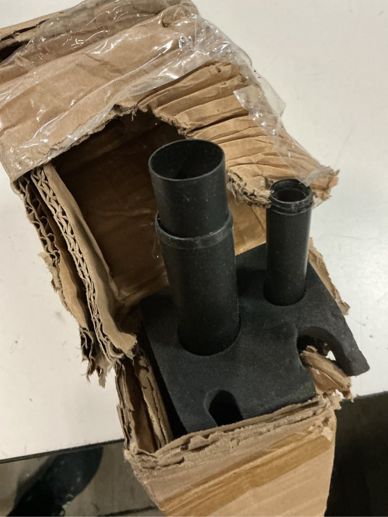 Condition photo showing As Is for double curtain rods 72-144", matte black double curtain rods with cap finials, 1 inch front and 5/8 inch back double drapery rod, adjustable dual curtain rod black double window treatment rods matte black double rod 72-144"