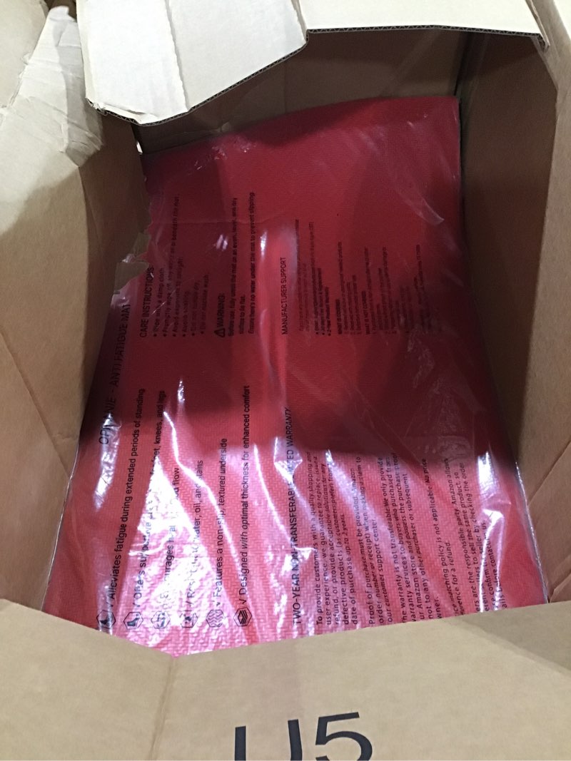 Condition photo showing As Is for Ophanie Kitchen mats for Floor, 3/4 inch Thick, Kitchen Rugs, 20''x39'' Anti Fatigue Standing Cushioned Mat, Waterproof,Comfort Ergonomic mat for Office, Home, Sink, Red Non-Slip Bottom Red 39"L x 20"W x 0.8"Th