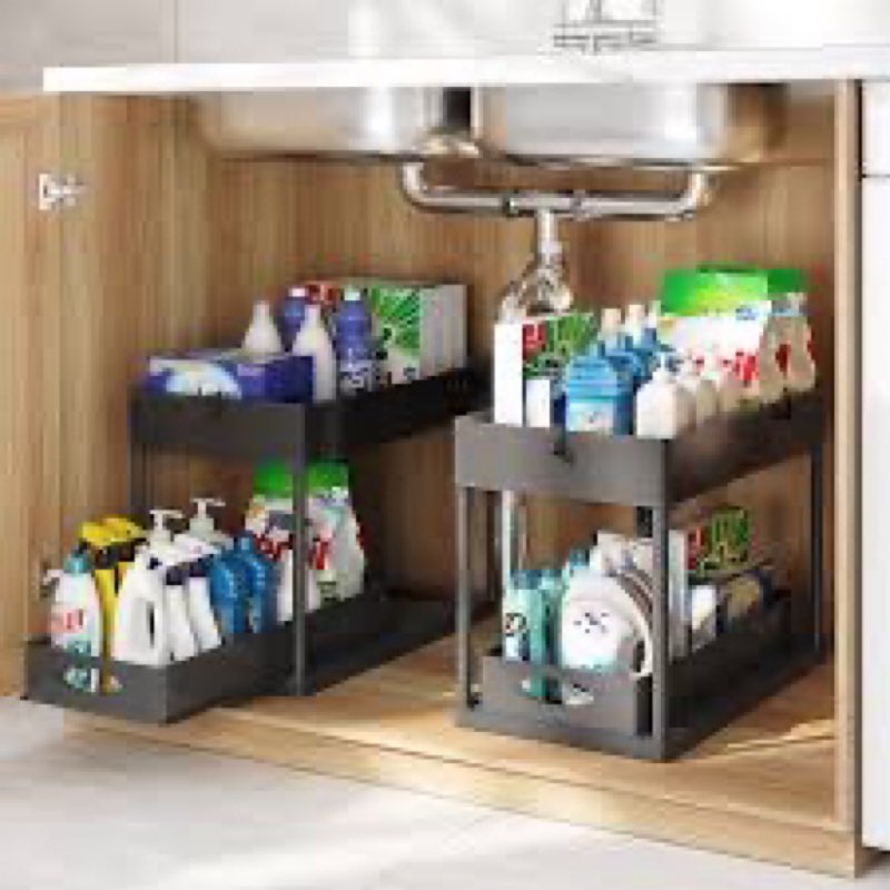 POUGNY 2 Pack Pull-Out Storage Organizers, Under Sink Organizer and Storage for Bathroom & Kitchen,M