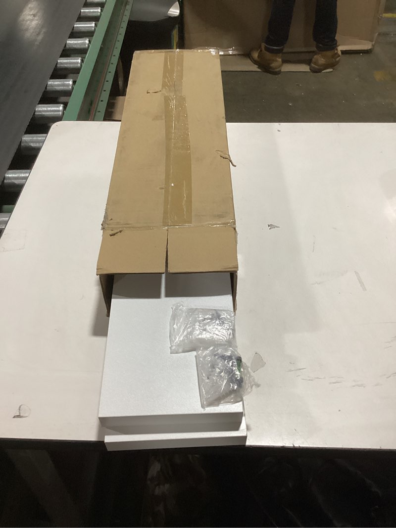 Condition photo showing New/Like New for oridom Floating Shelves for Wall, White Wood Wall Shelf Set of 2, 24" Wall Mounted Floating Shelf for Kitchen, Living Room, Bedroom, Bathroom Storage, Book Shelf for Walls Home Decor, Frame Display 24inch-2P White