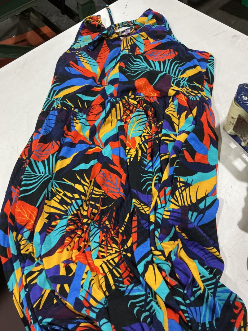 Condition photo showing Good Condition for kilig women's summer floral beach flowy split maxi long dresses x-large navy colorful leaf
