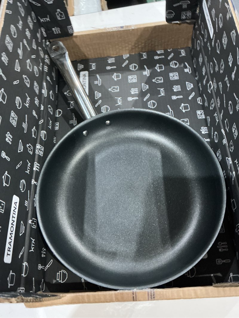 Condition photo showing As Is for tramontina 10-inch non stick frying pan, tri-ply base stainless steel skillet with reinforced nonstick coating, dishwasher and oven safe 10 in black