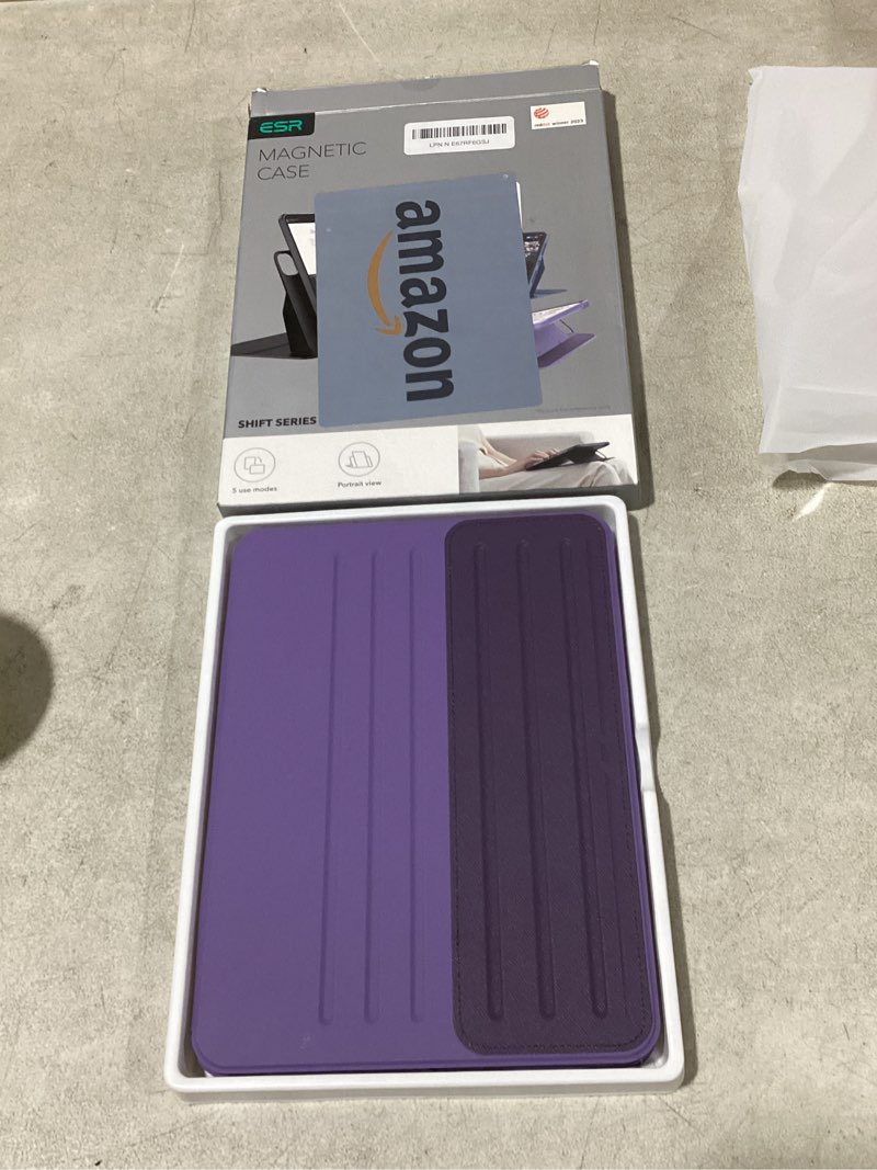 Condition photo showing New/Like New for esr for ipad air 11 inch case m4/m3/m2 (2026/2025/2024), ipad air 5th/4th gen case (2022/2020) 10.9 inch, removable magnetic cover, adjustable portrait/landscape stand, 9 standing angles, purple