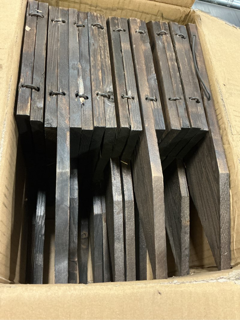 Condition photo showing As Is for rustic pine wood garden fence - 6.6ft l*12in h easy to install sturdy wooden landscape edging border, no fading planter fencing for yard flower bed lawns pathway tree