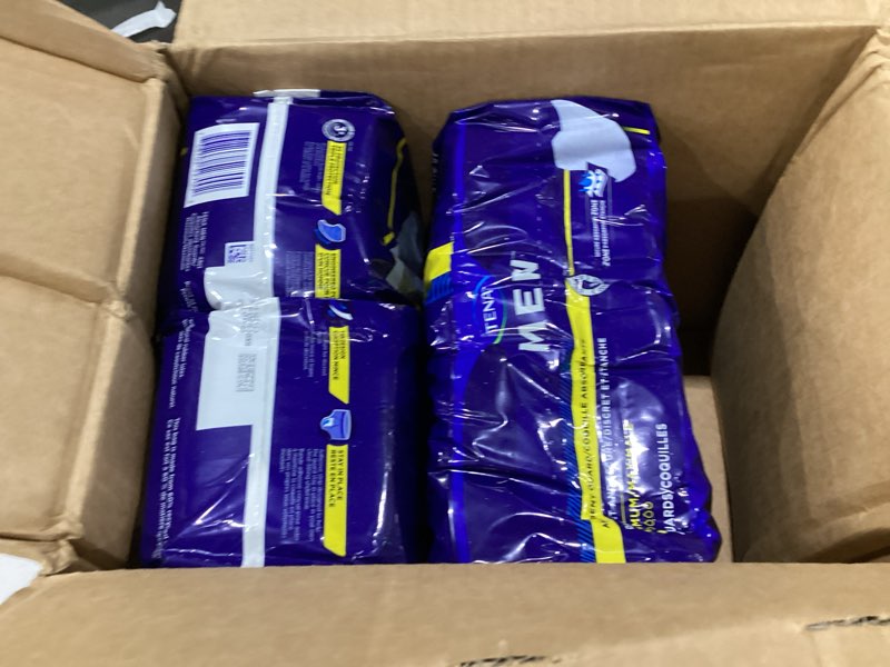 Condition photo showing As Is for tena men protective incontinence guards, maximum absorbency, 144 count, incomplete