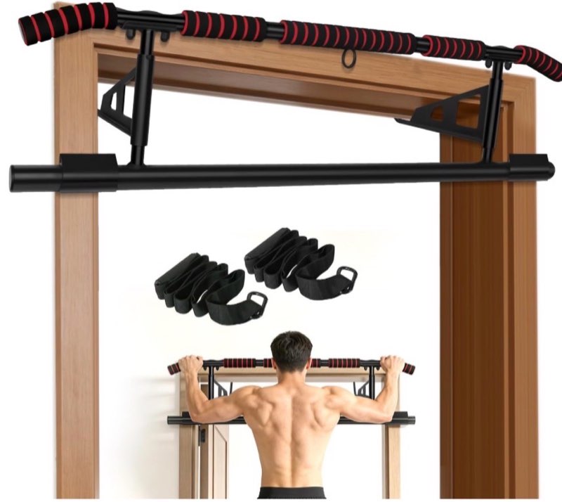 fitness pull up bar for doorway, no screwing or slipping, multi padded grips, strength training, 250
