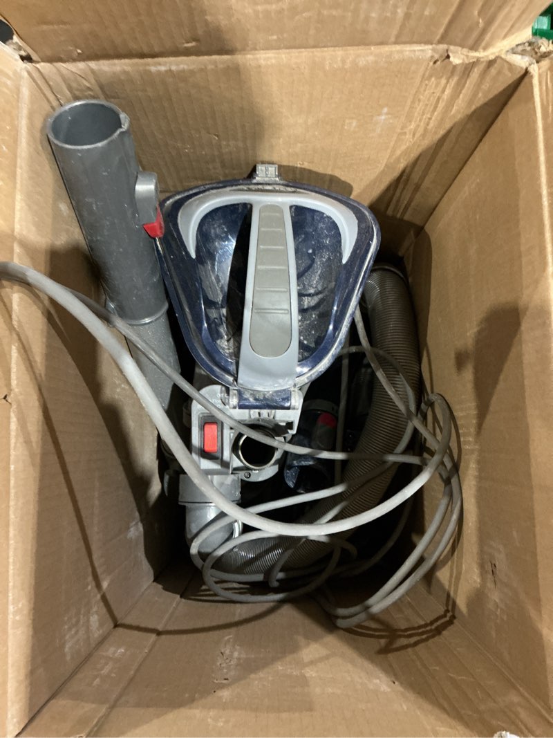 Condition photo showing As Is for shark upright vacuum, navigator lift-away deluxe with large dust cup capacity, hepa filter, swivel steering, upholstery tool & crevice tool, blue, nv360