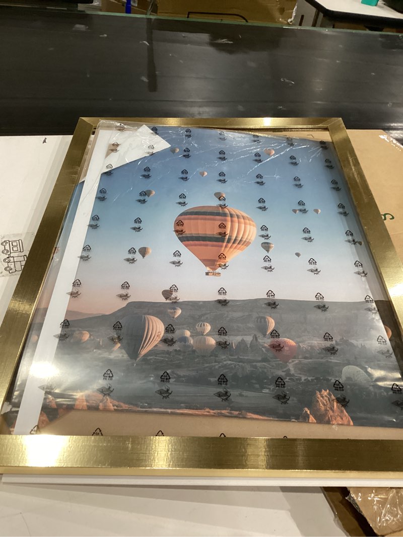 Condition photo showing As Is for jcjmy 11x16 gold picture frame, horizontal and vertical formats for wall hanging, 11 x 16 wall gallery poster photo frames with shatter resistant plexiglass, gold