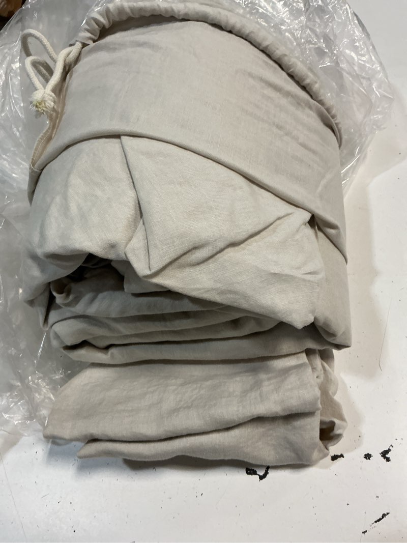 Condition photo showing As Is for quince european linen sheet set, queen, sand