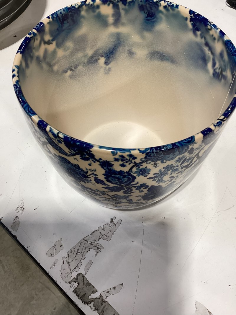 allen + roth Round 6.496-in W x 6.7-in L x 6.496-in H Blue Ceramic Indoor Planter