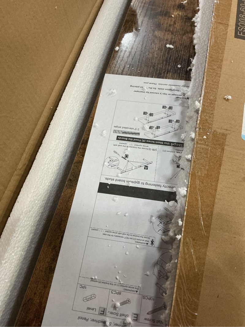 Condition photo showing Good Condition for QEEIG Floating Shelves for Wall 23.6" Long - Wall Mounted Shelf Bathroom Kitchen Living Room Bedroom Farmhouse Home Decor Display Bookshelf Large 23.6 x 9.3 inch Set of 2, Rustic Brown (008-60BN)