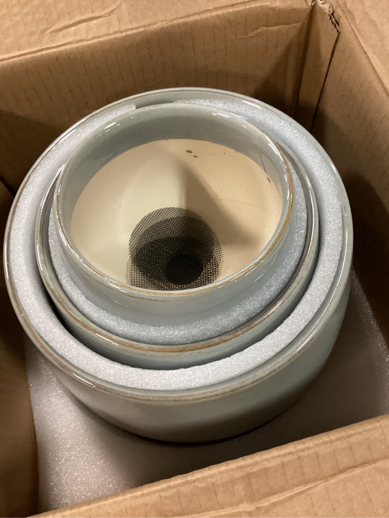 Condition photo showing Good Condition for le tauci plant pots for indoor plants, 5.1+6.5 inch, set of 2, ceramic planters with drainage hole and saucer, indoor flower pot with hole mesh pad, gifts for mom, reactive glaze blue gray
