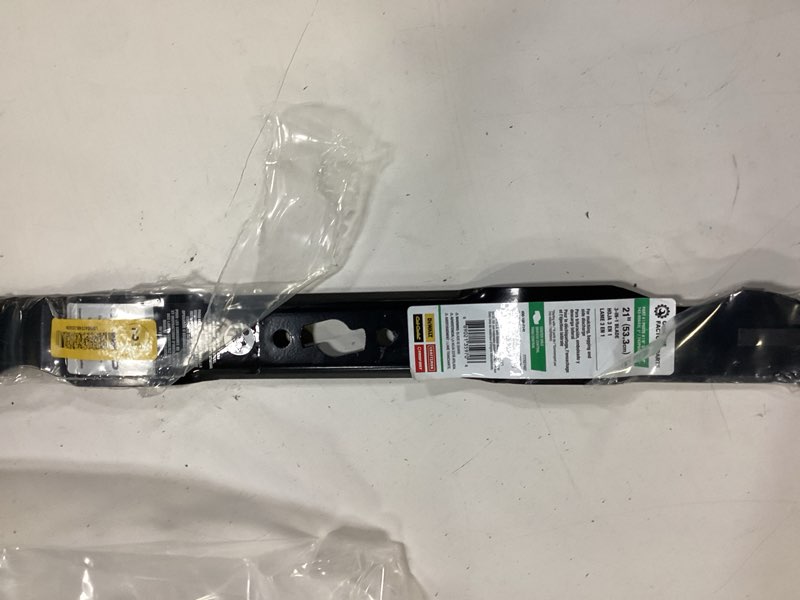 Condition photo showing As Is for genuine factory parts original equipment 3-in-1 blade for 21 in. walk-behind lawn mowers with a s-shaped center hole oe# 742-05643,742p05643
