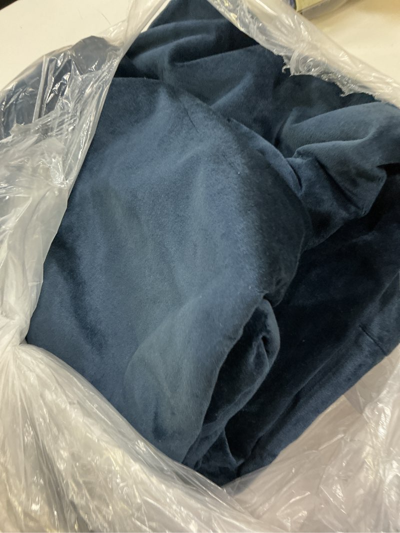 Condition photo showing As Is for cotton velvet room darkening curtain - single panel, 48x84, navy