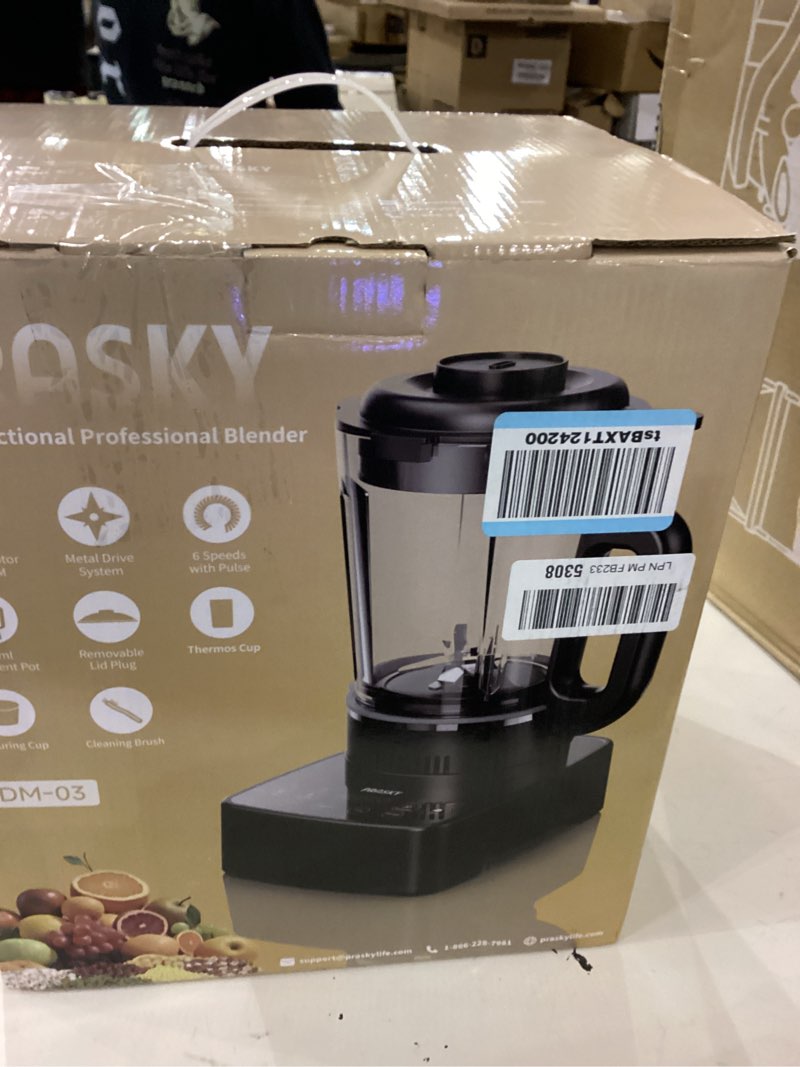 Condition photo showing New/Like New for Blenders for Kitchen with Heating, PRASKY 1000W Glass Professional Blender 55oz, High Speed Shake Juice for Smoothies Blender Keep Warm, Auto Clean for Ice Crushing Soups Sauces (Black)