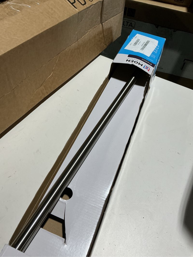 Condition photo showing As Is for moen preston brushed nickel towel bar 24 in. l aluminum