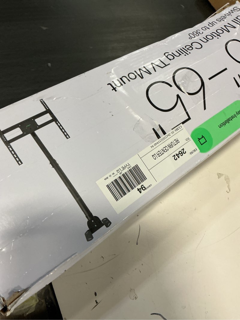 Condition photo showing As Is for onn full motion ceiling tv mount for 26" to 65" tvs, ul listed, holds up to 110 lbs