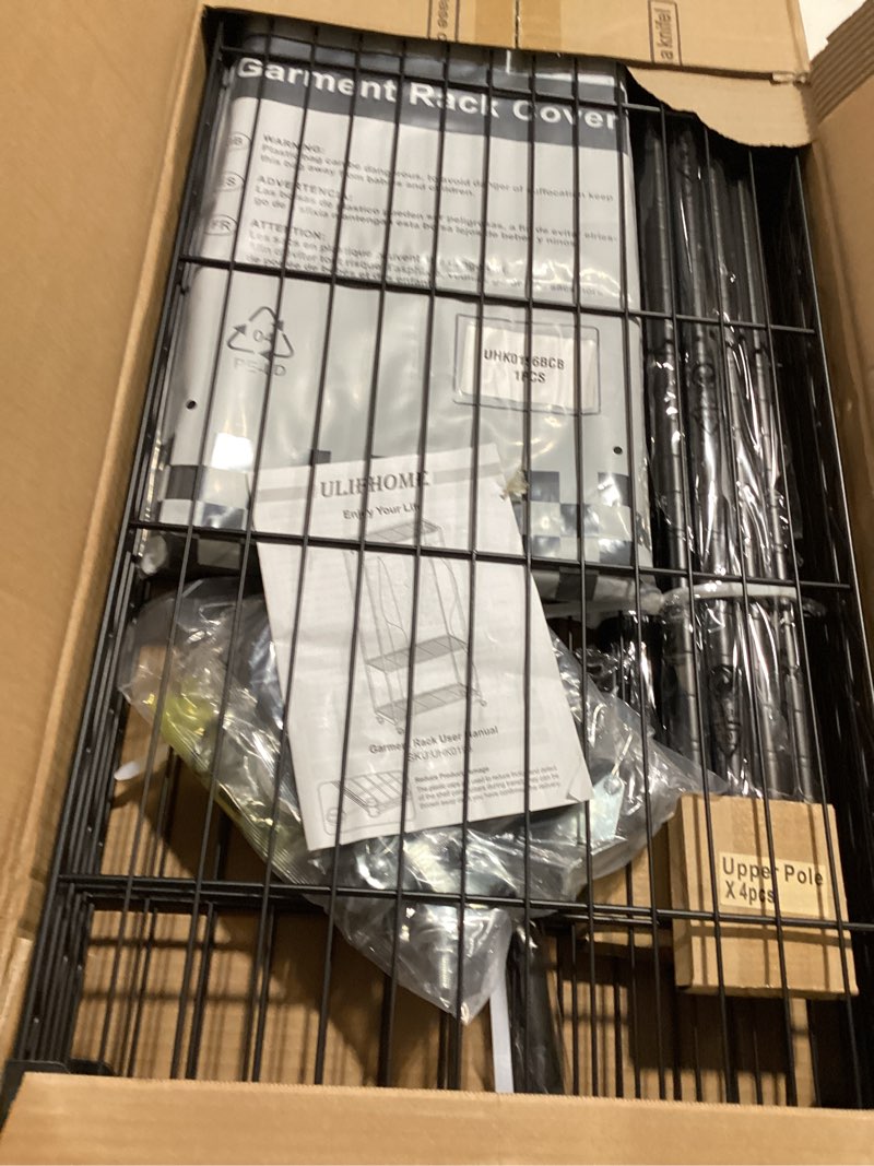 Condition photo showing Good Condition for P6C Plus Rolling Clothes Rack with Cover, Covered Clothing Rack Heavy Duty, Portable Closet for Hanging Clothes, Garment Rack on Wheels, Black Closet Rack with Black Cover, Max Load 375LBS Black Rack with Black Cover P6C Plus