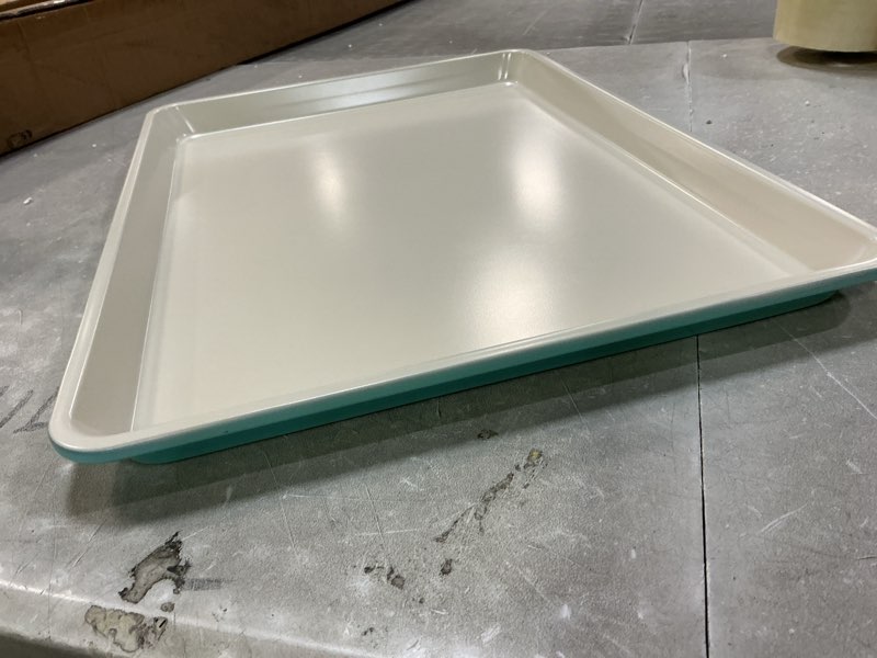 Condition photo showing Good Condition for GreenLife Bakeware 18” x 13” Half Cookie Sheet Baking Pan, Non-Toxic PFAS-Free Healthy Ceramic Nonstick, Oven Safe to 450°F, Easy Release, Even Heating, Easy Clean, Turquoise 18" x 13" Half Baking Sheet Turquoise