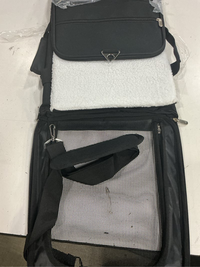 Condition photo showing As Is for soft-sided cat/dog/pet carrier, collapsible pets travel carriers for big cats/small dogs with shoulder strap & removable mat, mesh puppy carry bag, up to 25 lbs(black) black 20"l x 13"w x 13"h