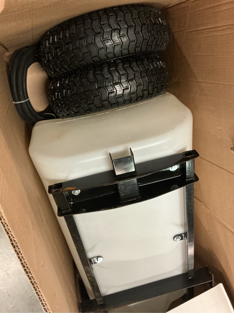 Condition photo showing Good Condition for 36-gallon premium pull-behind trailer broadcast sprayer - 10ft swath, 3.0gpm, 60psi max