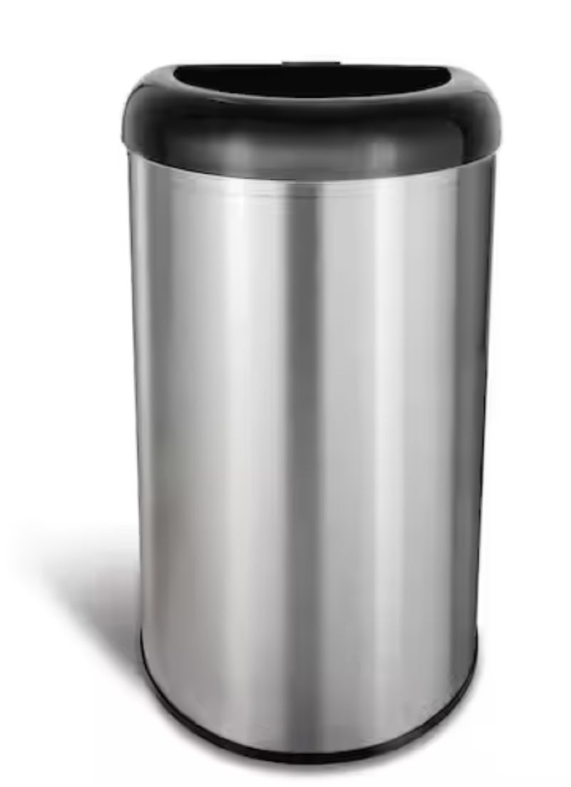 13 gal. black open top lid stainless steel trash can