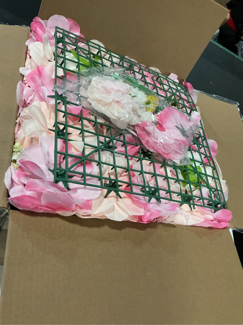 Condition photo showing Good Condition for flower wall backdrop 12-pack 16.5x16.5 inch artificial rose silk flowers panels-floral wall panel wedding photo backdrop, photography backdrop, event party decoration-pink pink 16.5inch