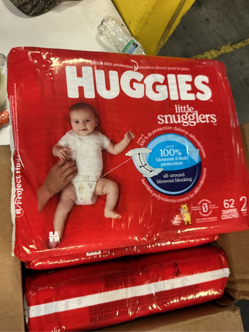 Condition photo showing New/Like New for huggies size 2 diapers, little snugglers baby diapers, size 2 (12-18 lbs), 186 count (3 packs of 62), packaging may vary