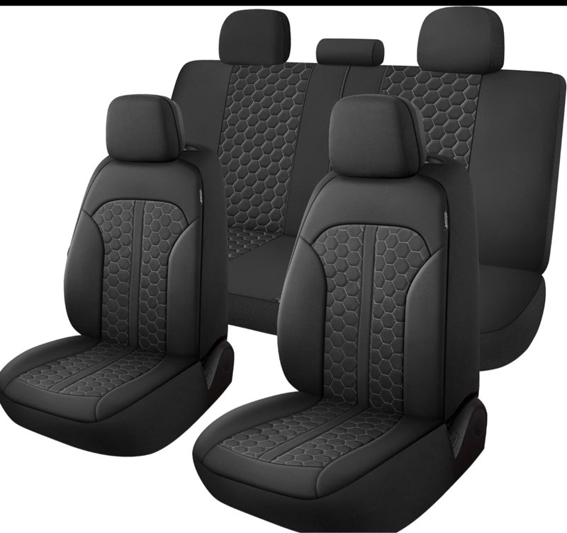 YGL Luxury PU Leather Car Seat Covers Full Set, Anti-Stain Interior Protector.Waterproof Auto Seat Covers for Cars,Trucks,Van,SUV,Pickup,Airbag Compatible (Black/Gray Line) Black/Gray Full Set