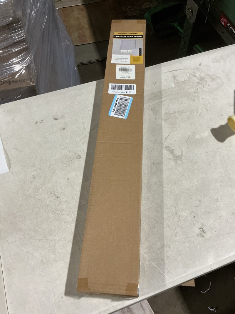 Condition photo showing New/Like New for No Drill Blinds for Windows 1" Vinyl L-Shaped Slats Cordless Mini Blinds for Home, for Window Size 30" W × 64" H Grey Grey 30" W × 64" H