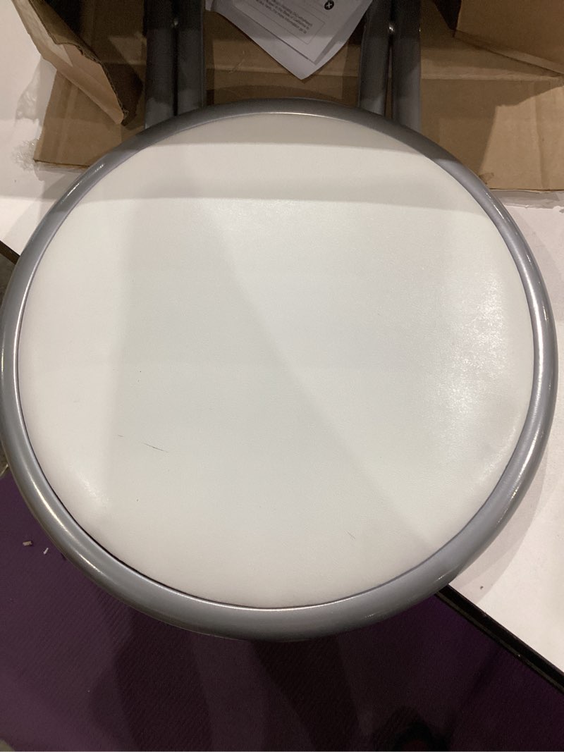 Condition photo showing As Is for lavish home folding stool - backless 24-inch stool with 225lb capacity for kitchen or rec room - portable indoor counter bar stools (white) white single